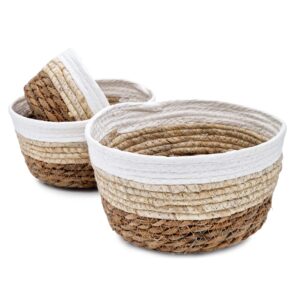 Decoratieve ronde manden set van 3 gemaakt van zeegras 21 18 15 cm multifunctionele kleine mandenset van natuurlijke vezels 05