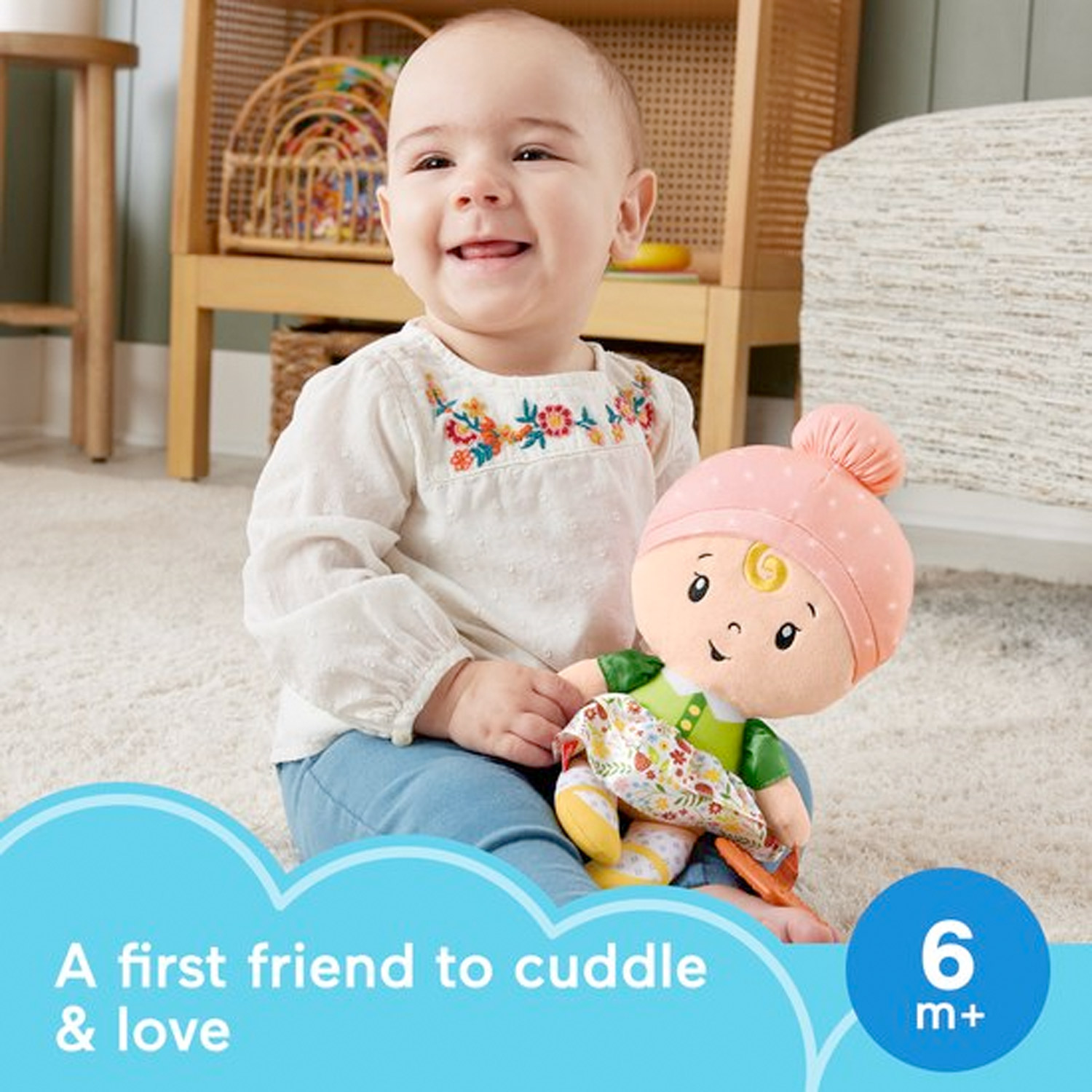 Fisher Price Knuffel en klingel Eerste Babypop met Regenboogbijtring 07